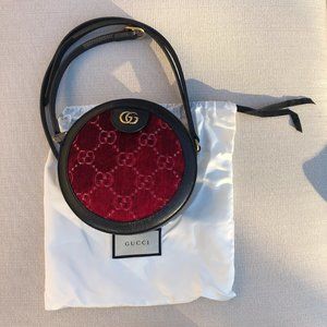 Rare!NEW! Gucci GG Velvet Round Shoulder Bag Red